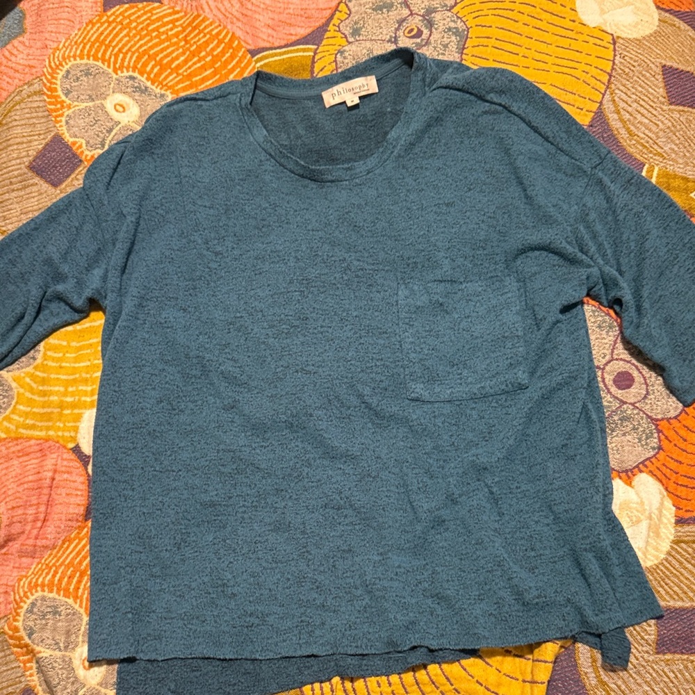 Philosophy Teal 3/4 Sleeve Pocket Sweater